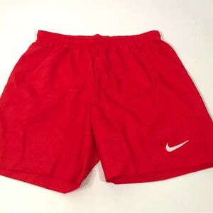 Nike Womens Shorts Small Red White Athletic 6" Dri Fit Elastic Waist Activewear